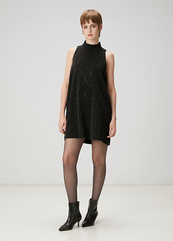 Beymen Club Siyah Taşlı Mini Elbise - 4