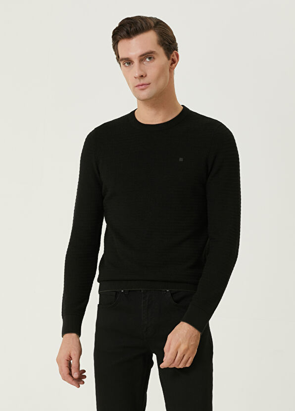 Beymen Club Black Knit Textured Logo Sweater - 1