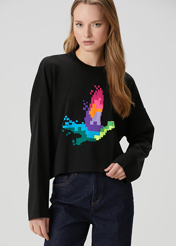 Beymen Club Siyah Piksel Kuş Jakarlı Kazak - 4