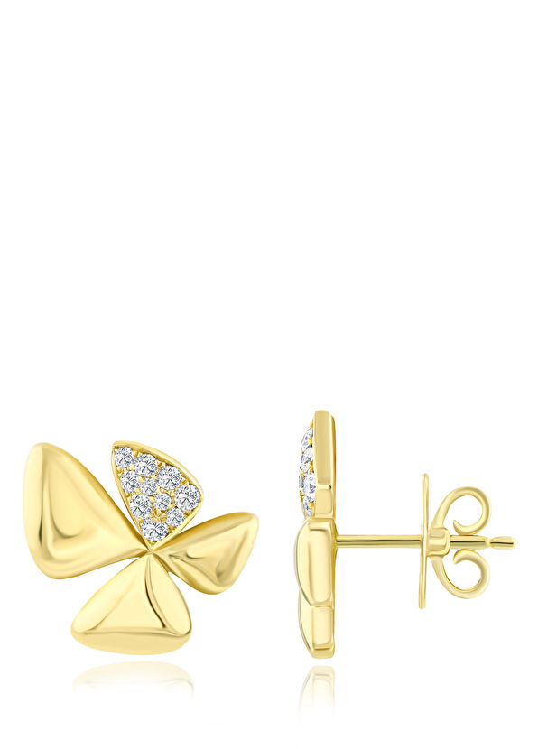 Yonca Bagana Wind Pırlantalı Kadın Altın Küpe - 2