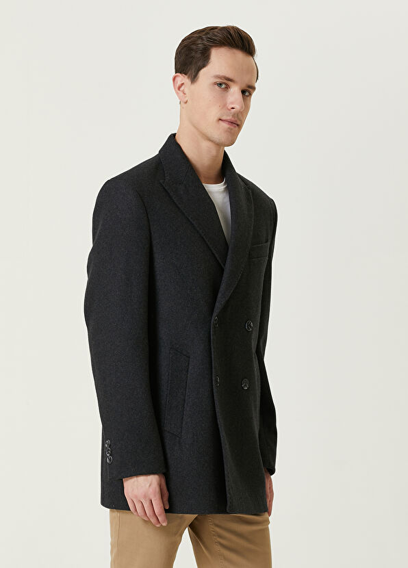 Beymen Club Antrasit Kruvaze Yün Kaban - 3