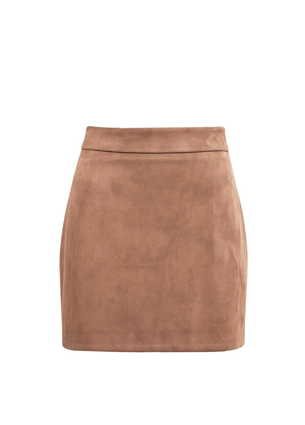 Rivus Brown Suede Zipper Detailed Women's Mini Skirt - 1