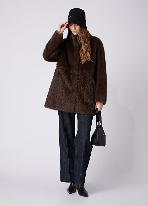 Beymen Club Dark Brown Cable Knit Coat - 3