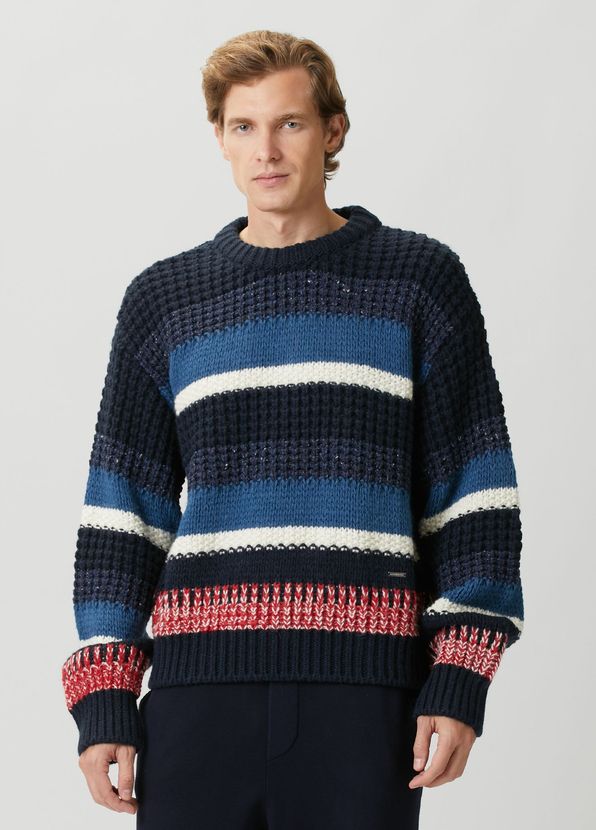 Dsquared2 Navy Blue Striped Wool Knitwear - 1