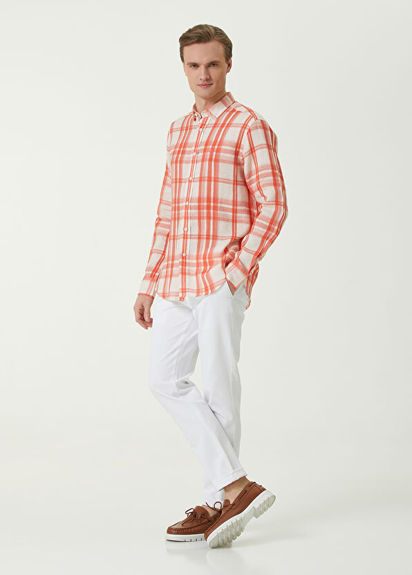 Beymen Club Comfort Fit Turuncu Ekose Desenli Keten Gömlek - 2