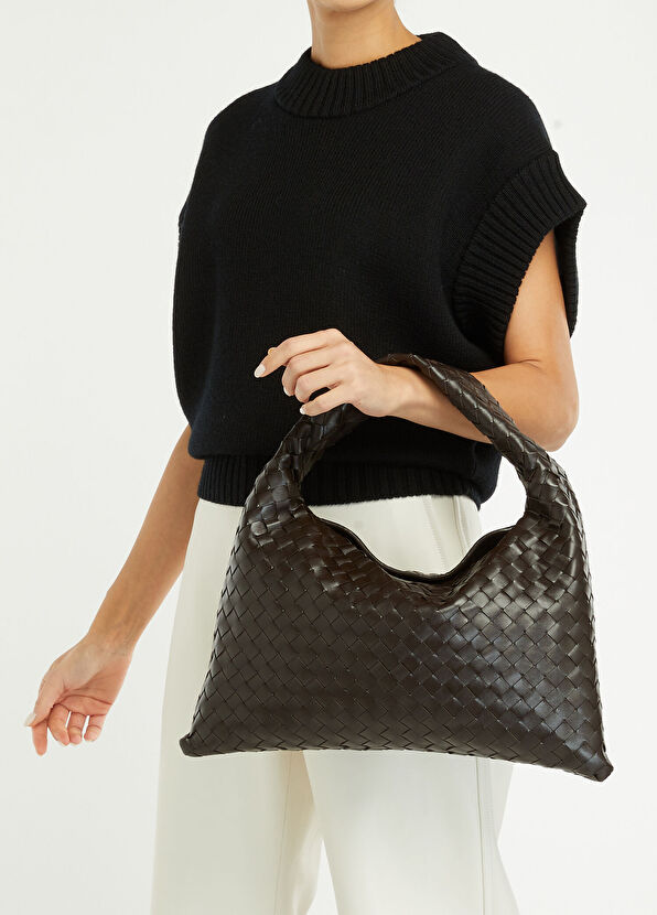 Hop Koyu Kahverengi Kadın Deri Çanta - Görsel 3