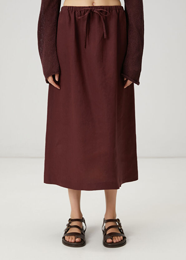 Beymen Club Midi Linen Skirt With Plum Laces - 2