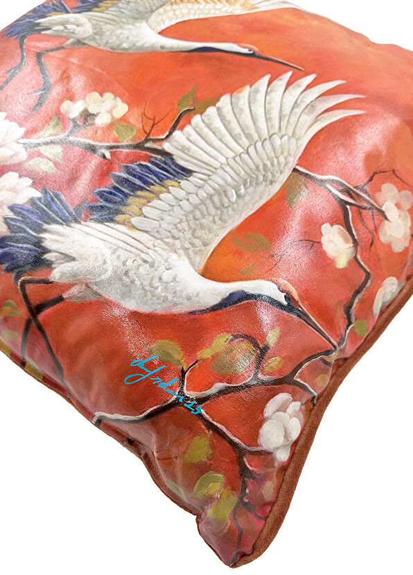 Elif Erdem Migratory Birds Patterned Linen Decorative Throw Pillow 45 x 45 cm - 2