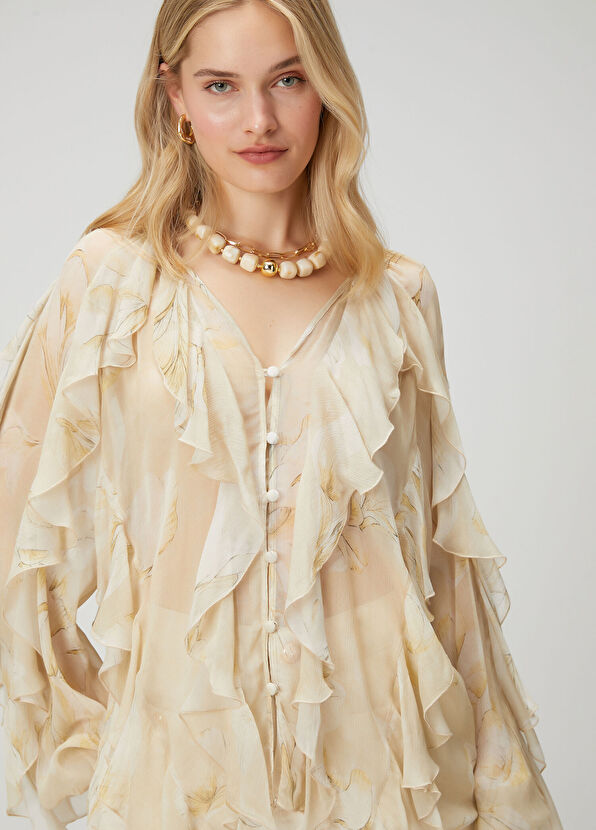 Beymen Club Multicolored Beige Ruffled Chiffon Shirt - 2