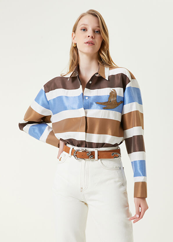 Beymen Club Mavi Kahve Çizgili Gömlek - 4