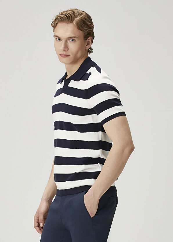 Beymen Club Lacivert Beyaz Polo Yaka T-shirt - 4