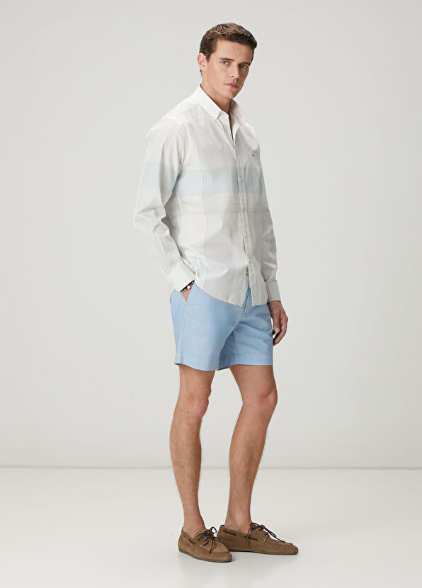 Beymen Club Light Blue Piece Paint Elastic Waist Oxford Shorts - 1