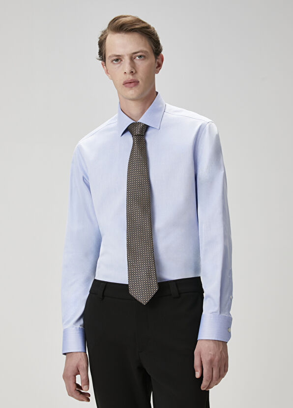 Beymen Club Comfort Fit Koyu Mavi Armürlü Non-iron Gömlek - 4