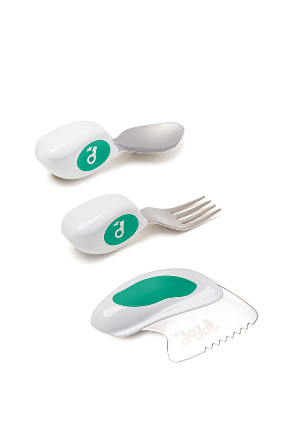 Doddl Ergonomic Aquamarine 3-Piece Fork Spoon Knife Set - 1