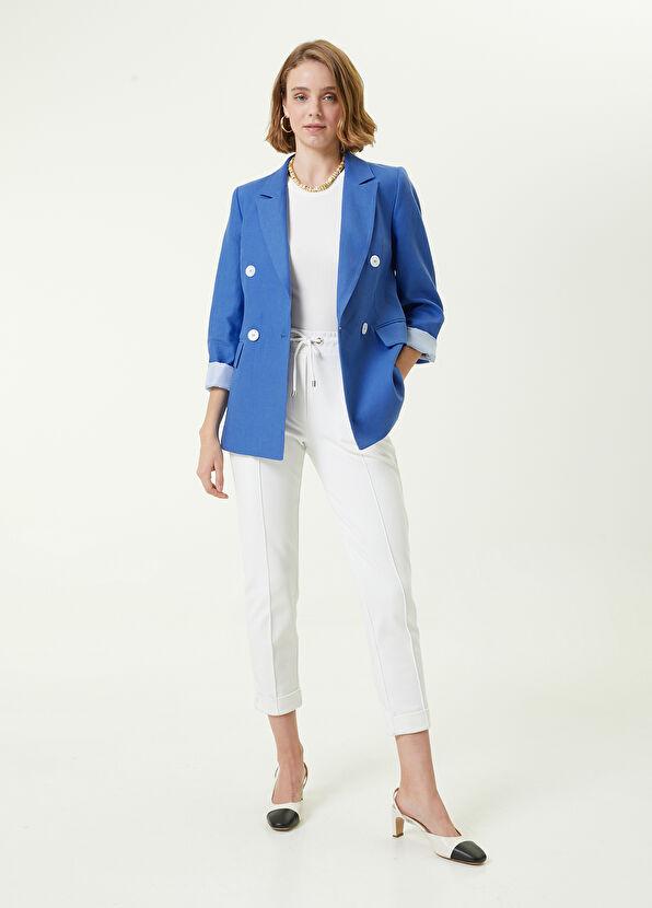 Beymen Club Koyu Mavi Kırlangıç Yaka Kruvaze Keten Blazer - 2