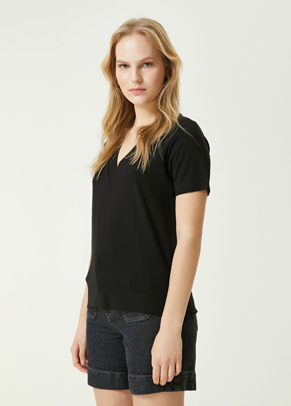 Beymen Club Siyah V Yaka Basic T-shirt - 4