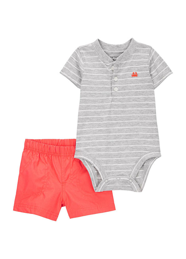 Carter's Grey Short Sleeve Snap Body and Pants 2-Pack Baby Boy Set - 1