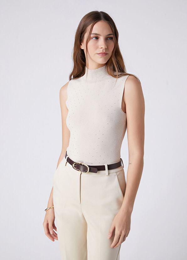 Beymen Club Beige Hotfix Sleeveless Sweater - 4