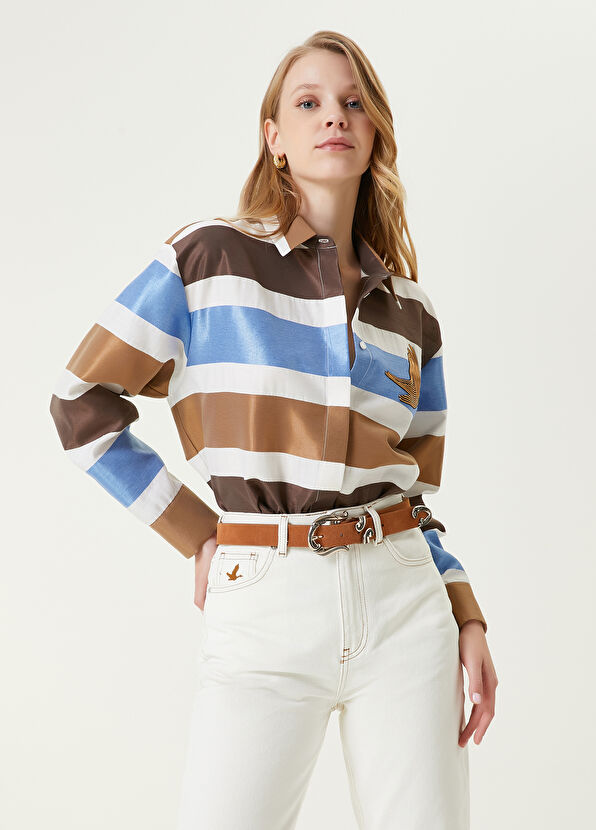 Beymen Club Mavi Kahve Çizgili Gömlek - 1