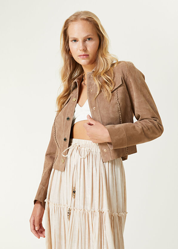 Beymen Club Bej Örgü Detaylı Süet Ceket - 1