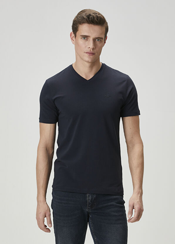 Beymen Club Navy Blue V-Neck T-Shirt - 1