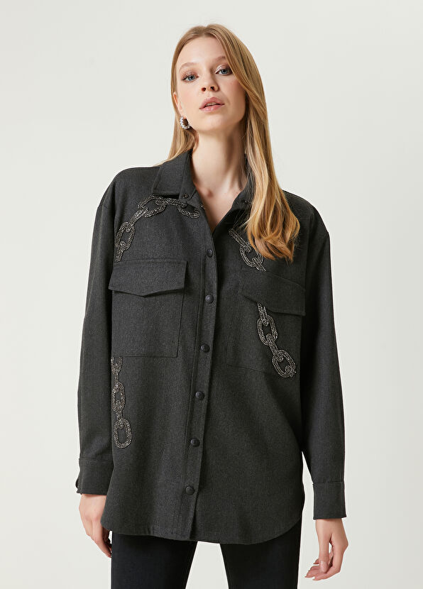 Beymen Club Antrasit Zincir Taşlı Dış Gömlek - 1