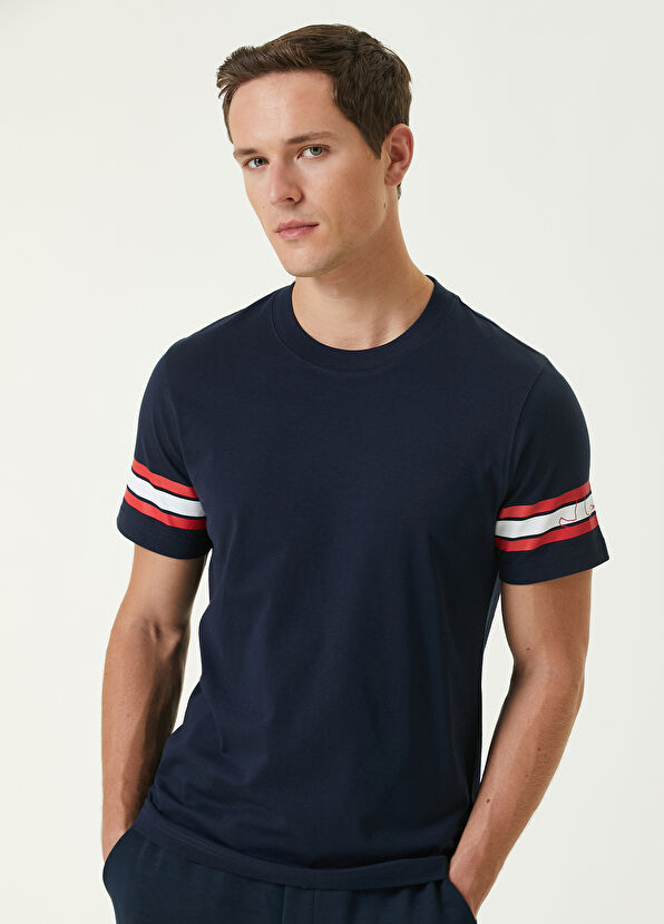 Beymen Club Navy Blue Stripe Printed Logo T-shirt - 2