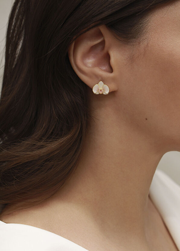 Allegoria Jewelry Orchid White Enamel 925 Sterling Silver 24K Gold Plated Women's Earrings - 3