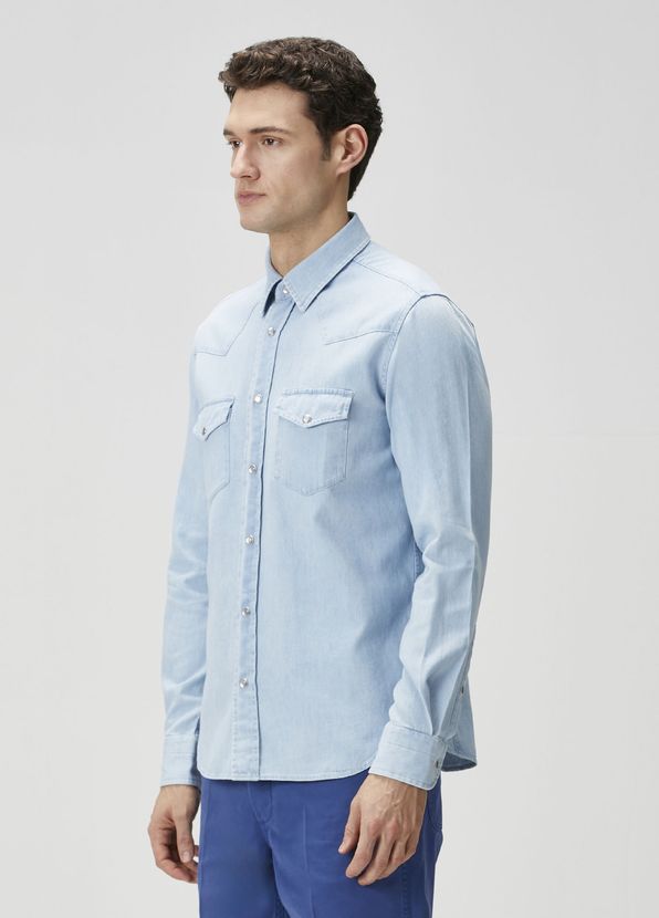 Tom Ford Açık Mavi Western Denim Gömlek - 4