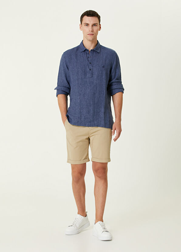 Beymen Club Comfort Fit Navy Blue Linen Shirt - 3