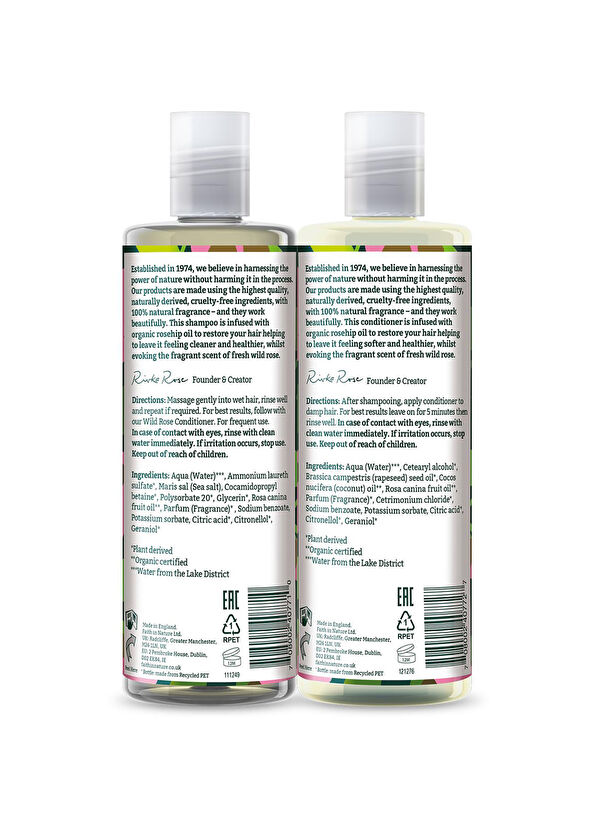 Faith In Nature Yabani Gül %99 Doğal Onarıcı Saç Kremi ve Şampuan 2x400 ml - 3