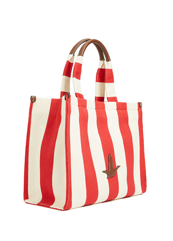 Beymen Club Red Striped Women's Canvas Beach Bag - 2