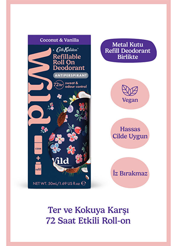 Wild Antiperspirant Roll On Cath Kidston Marble Ditsy Case & Coconut & Vanilla Refill Kadın Deodorant 50 ml  - 2