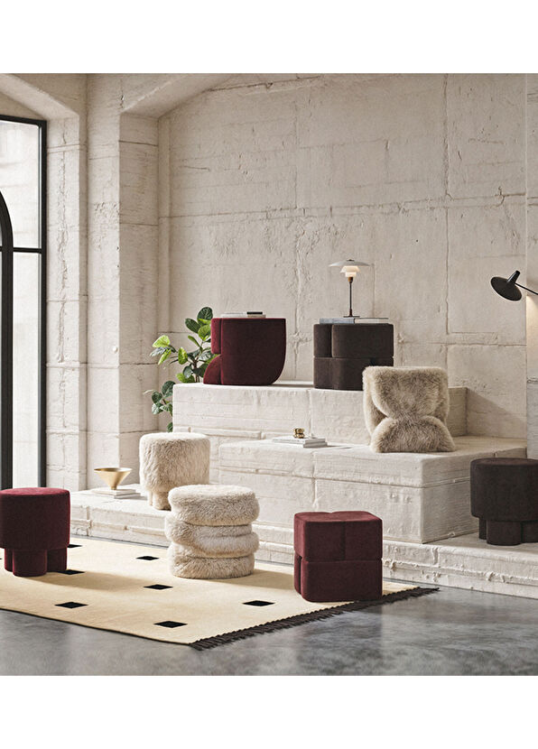 Hermhaus Ups Bordo Kadife Puf - 4