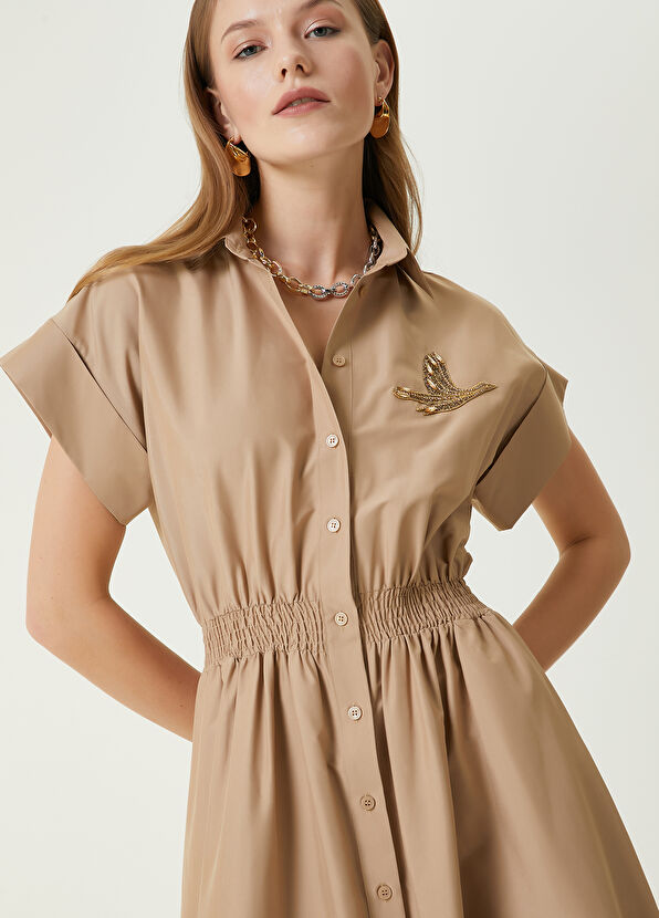 Beymen Club Bej Taşlı Kaz Logo Detaylı Uzun Gömlek Elbise - 2