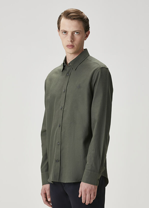 Beymen Club Comfort Fit Khaki Flannel Textured Shirt - 4