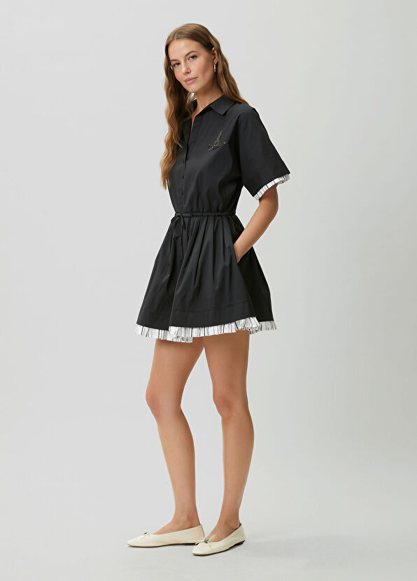 Beymen Club Siyah Taş Logolu Mini Gömlek Elbise - 4