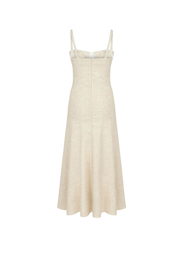 Feel The Lotus Judy Kum Beji Askılı Kadın Midi Boy Elbise - 2