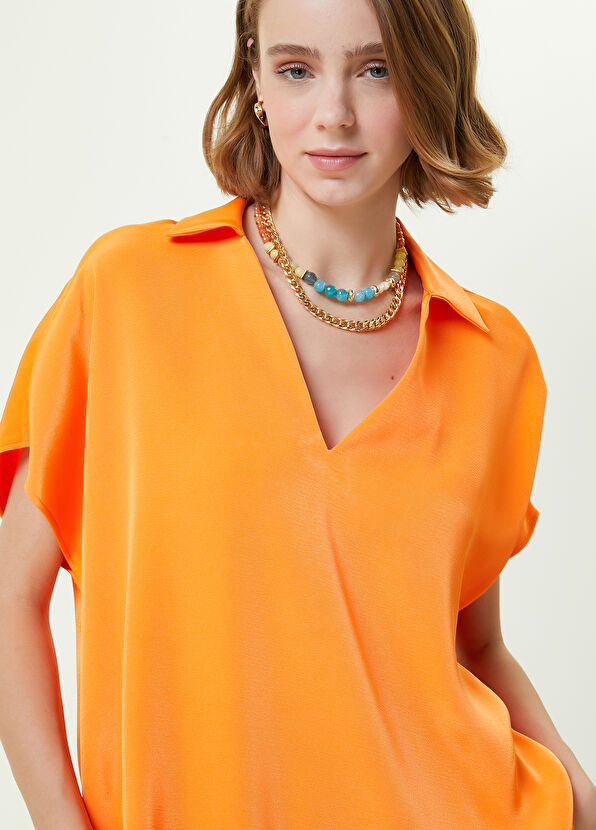 Beymen Club Turuncu Polo Yaka Saten Bluz - 4