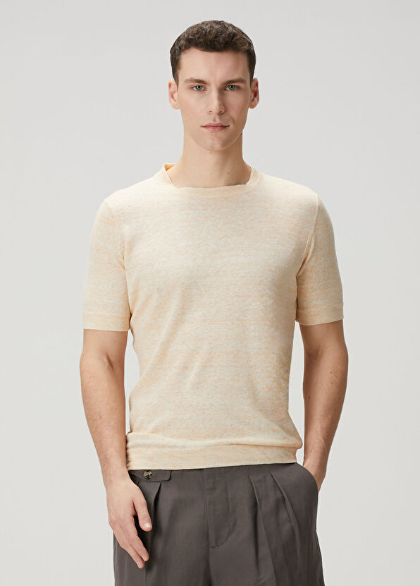 Brunello Cucinelli Sarı Kısa Kollu Keten Triko - 1