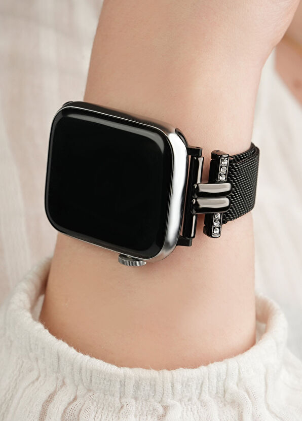 Deercase Apple Watch Stainless Steel Black Taşlı Kadın Akıllı Saat Kordon - 2