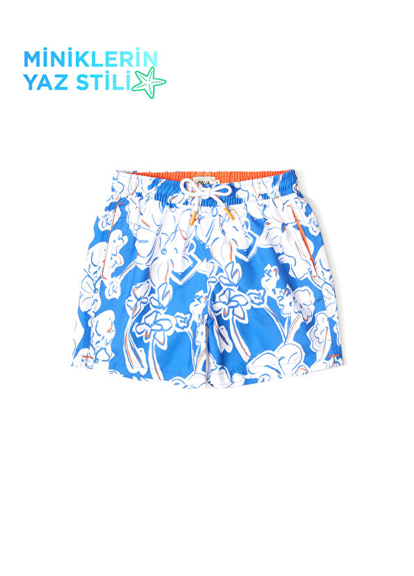 Beymen Club Blue White Floral Patterned Boys' Swimwear - 1