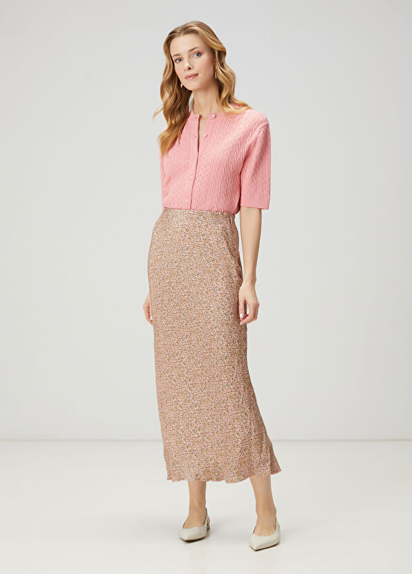 Beymen Club Pink Floral Midi Satin Skirt - 1