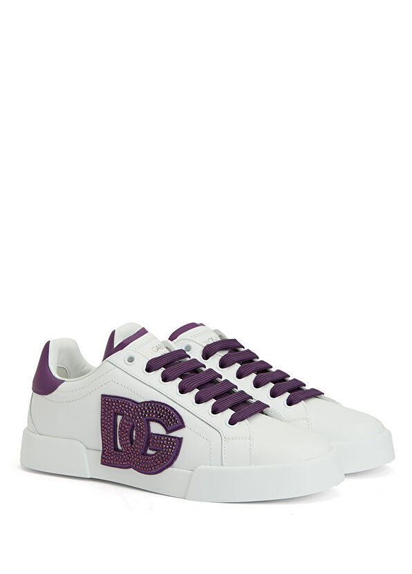 Portofino Beyaz Mor Kadın Deri Sneaker - Görsel 4