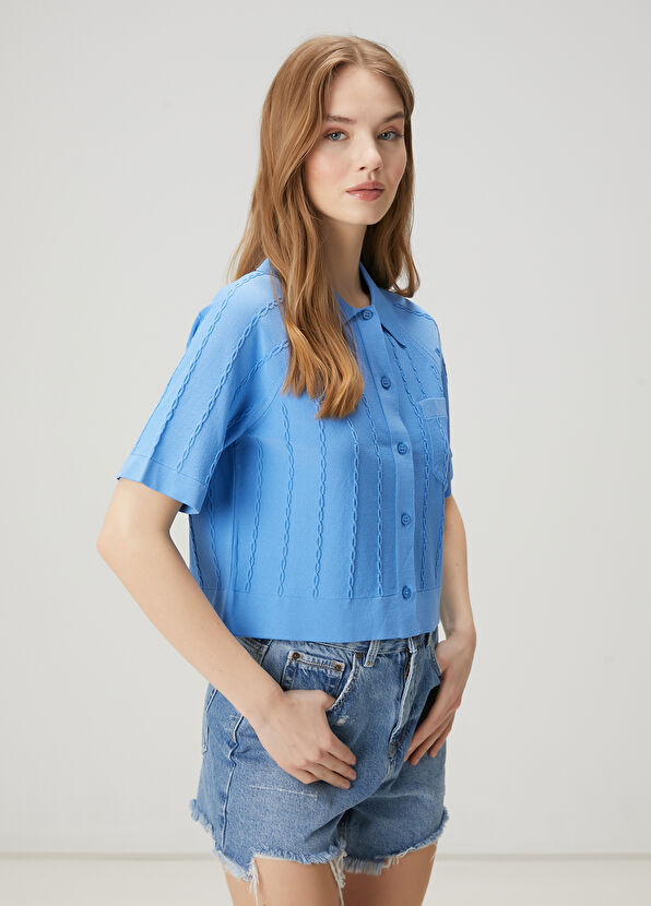 Beymen Club Mavi Saç Örgü Polo Hırka - 4