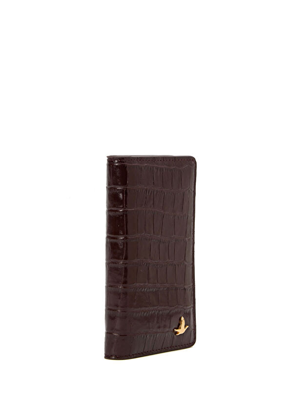 Beymen Club Women's Burgundy Crocodile Textured Leather Wallet - 2