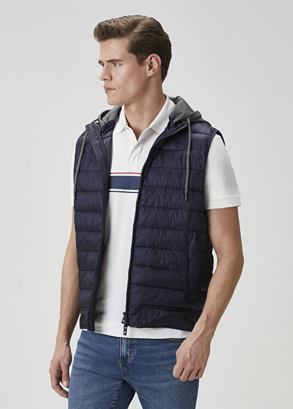 Beymen Club Lacivert Jersey Kapüşonlu Puff Yelek - 4