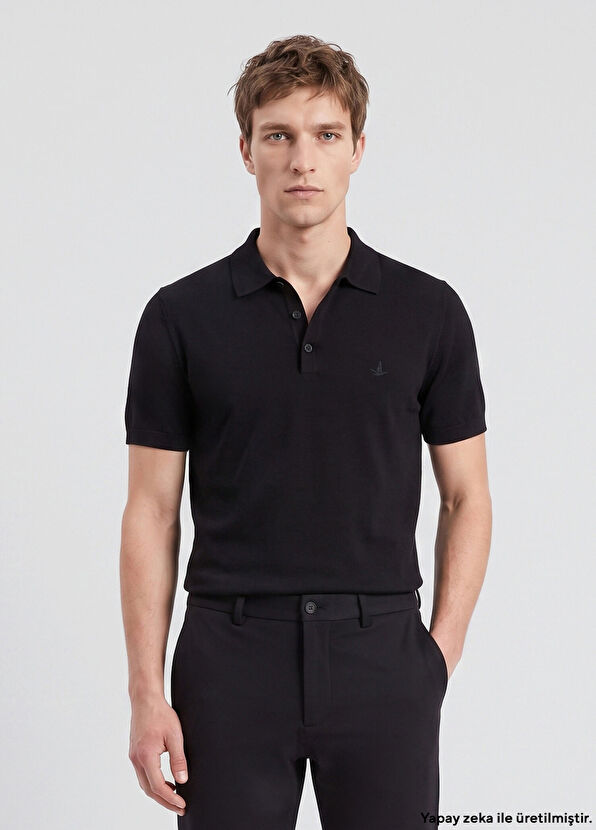 Beymen Club Black Polo Short Sleeve Sweater - 1