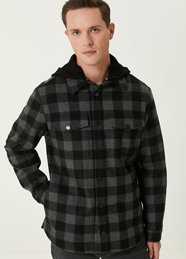 Beymen Club Black Hooded Wool Outer Shirt - 2