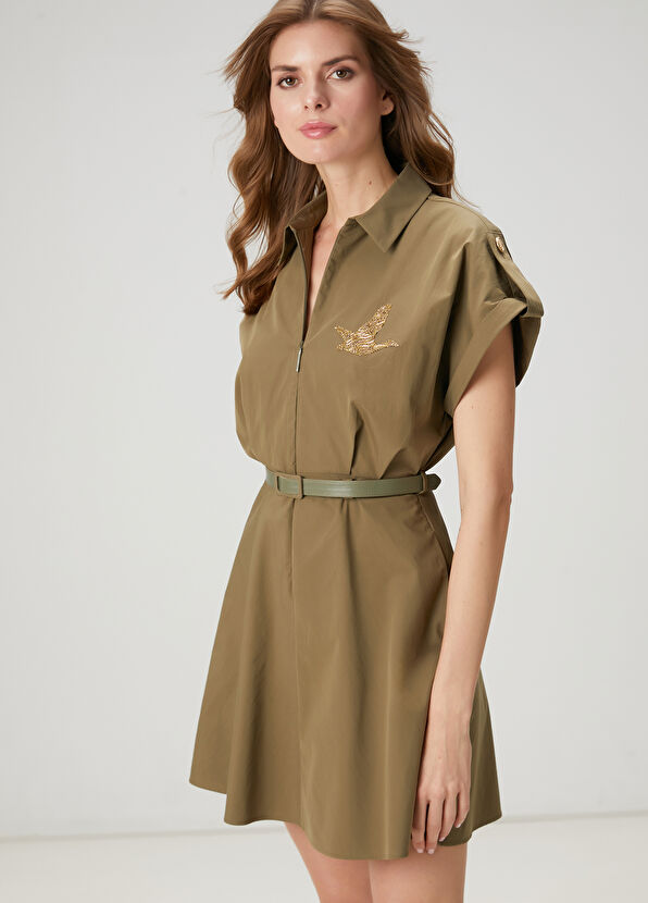 Beymen Club Khaki Belted Mini Dress - 1